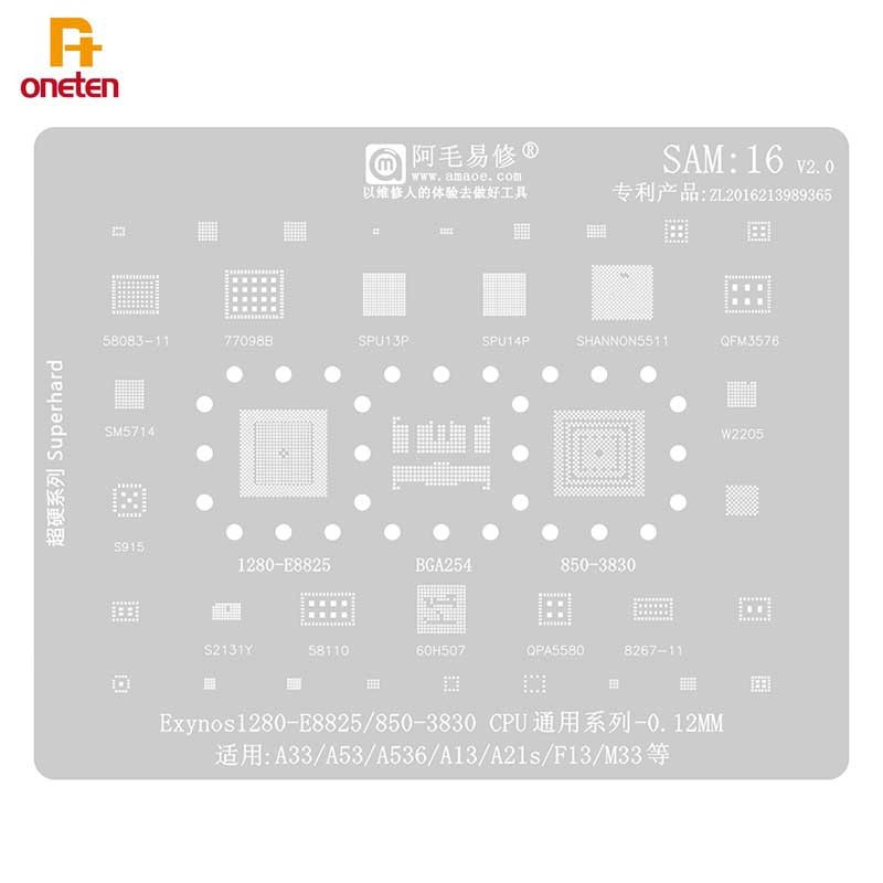TERBARU Amaoe BGA Reballing Stencil SAM16 For Samsung A53 A536 Tin Planting Net Exynos1280 E8825 CPU