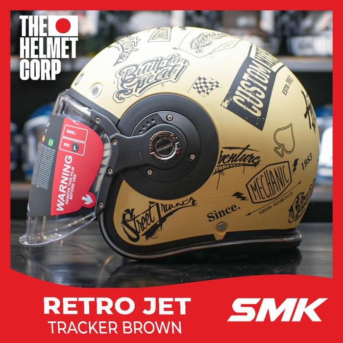 Helm Smk Retro Jet Tracker Brown Half Face Retro Helmet Smk