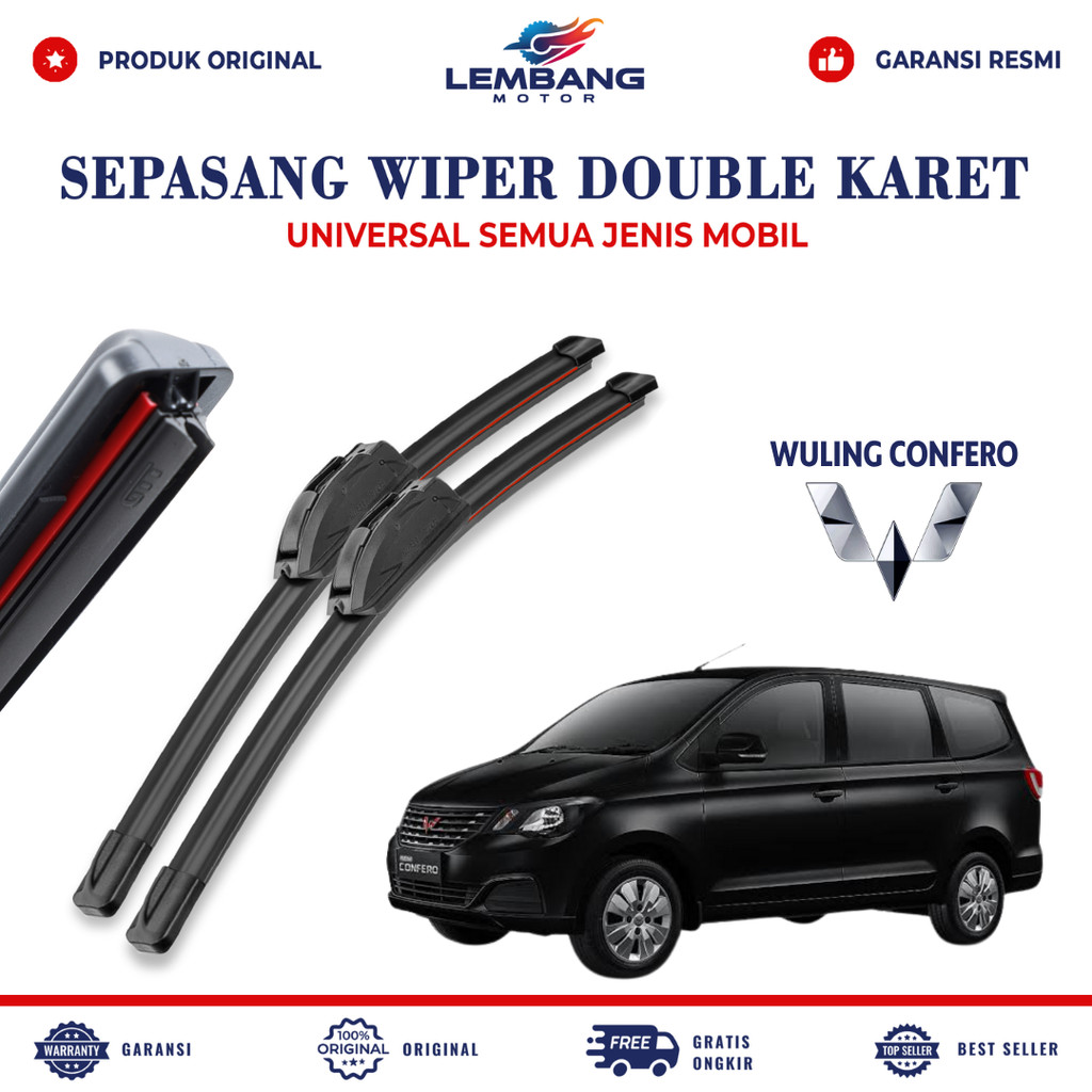 Wiper Blade Wuling Confero Double Karet Pembersih Kaca Depan Mobil 1 Set Kiri dan Kanan
