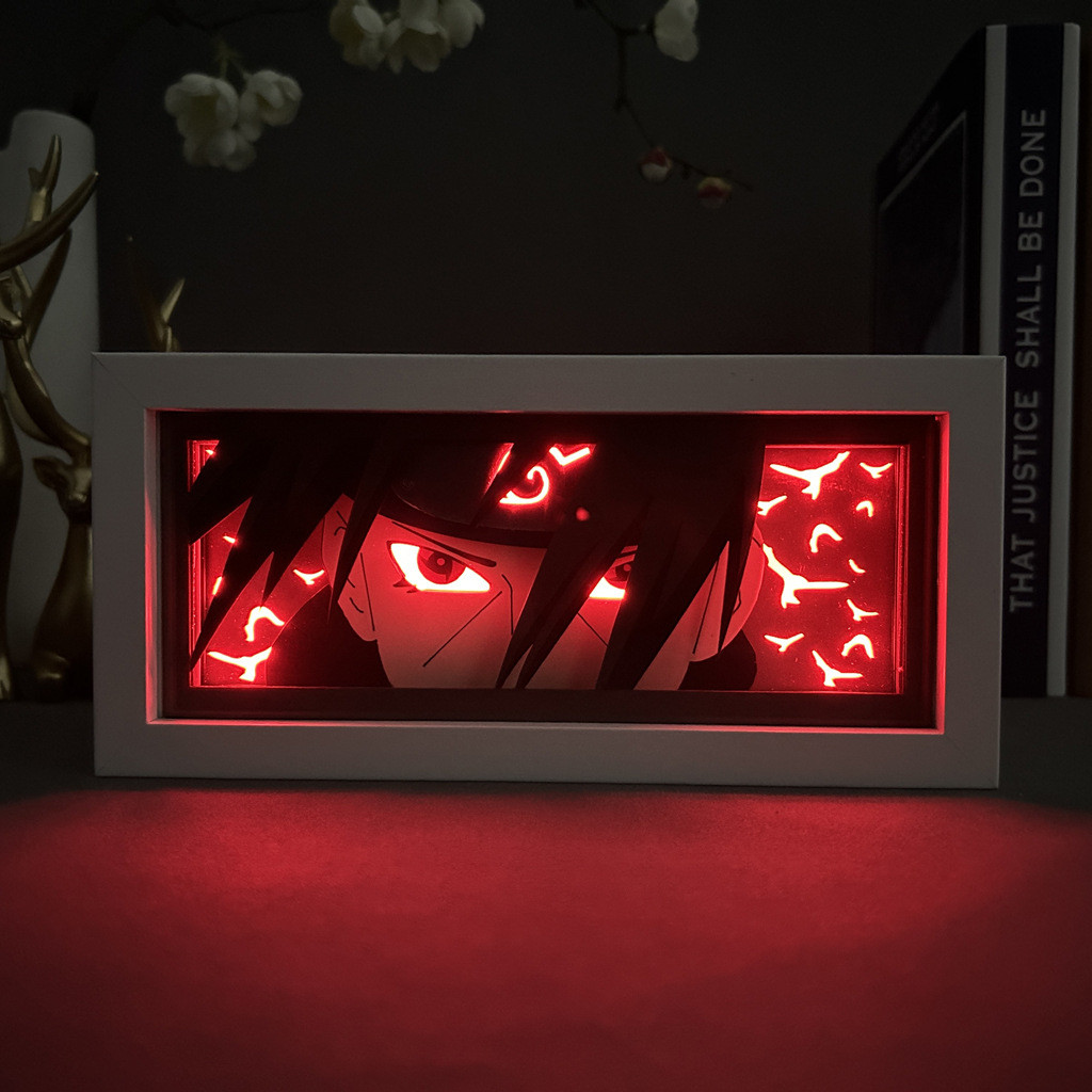 Uchiha Itachi Paper Carving 3D Anime Lamp LED Light Box Naruto Sasuke Kakashi Action Figure Room Dec