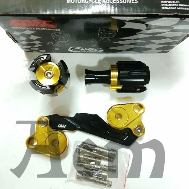 Fastbikes Jalu Slider Pelindung Knalpot Nmax Aerox 155 Lexi Pcx Full Cnc Besi Warna Gold & Red Set