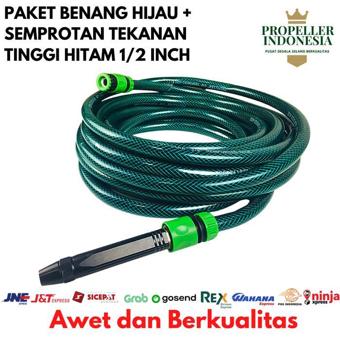 Shiny- Selang Air 1/2 Inch Benang Hijau Paket Semprotan Air Cuci Motor Hitam