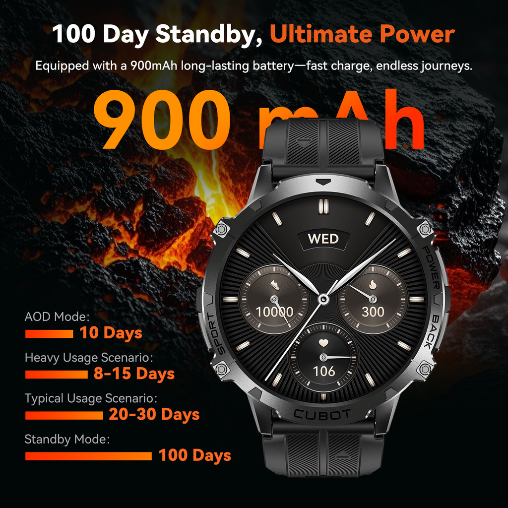 Cubot X3, Sport Waterproof Smartwatch, 1.73-inch AMOLED Display, Bluetooth Calls, 900mAh Battery,