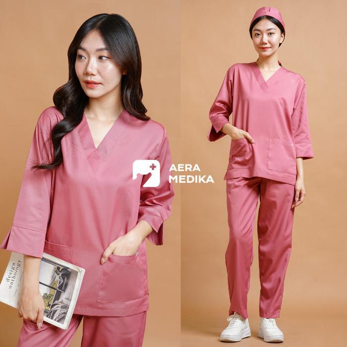 Premium (Slit#2) Seragam Dokter / Perawat / Klinik / Scrub / Baju Jaga / Baju Oka / Baju Medis Aera