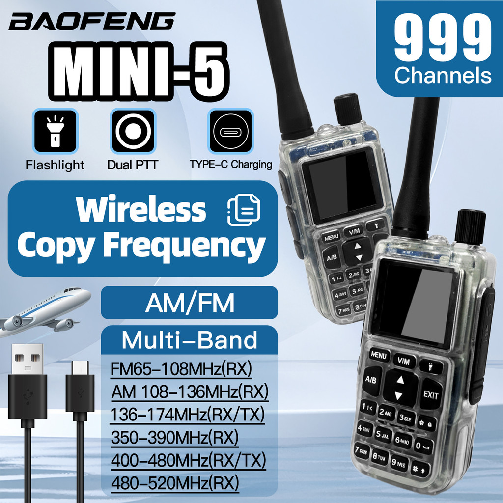 1/2PCS Baofeng MINI-5 ual Band Dual PTT Walkie Talkie 5RMINI VOX FM Amateur Radio Type-C Charge