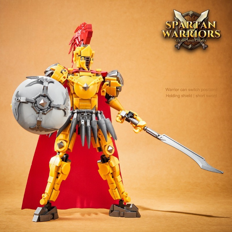 Ancient Spartan Warrior Building Block Model, Retro Historical Soldier Small Brick Assembly Desktop