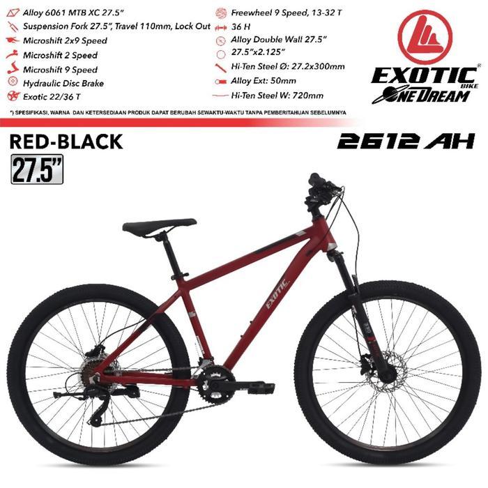 SEPEDA GUNUNG MTB 24 26 27.5 INCH EXOTIC 2612 AF / EXOTIC 2612 MX - 2612 AH Red Black, 26 Inch