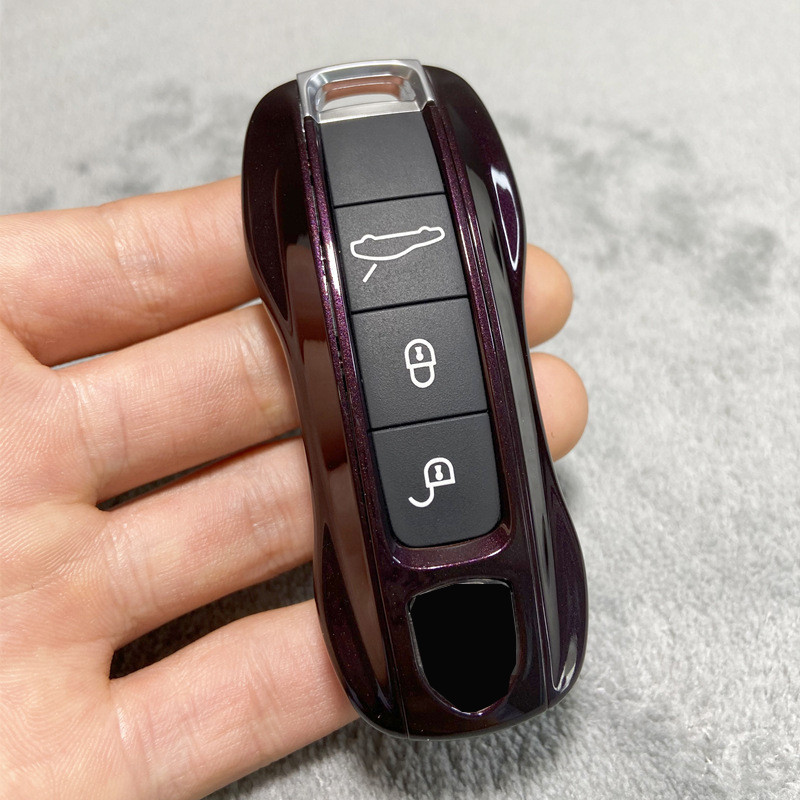 Key Case Purple Crystal for Porsche 718 911 Panamera Cayenne Macan Boxster Cayman Car Key Shell