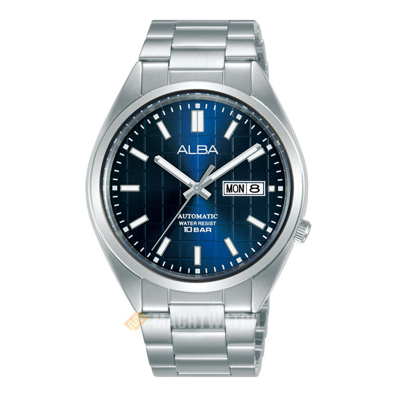Jam Tangan Pria Alba Mechanical AL4317X1 Automatic Men Blue Patterned Dial Stainless Steel Strap