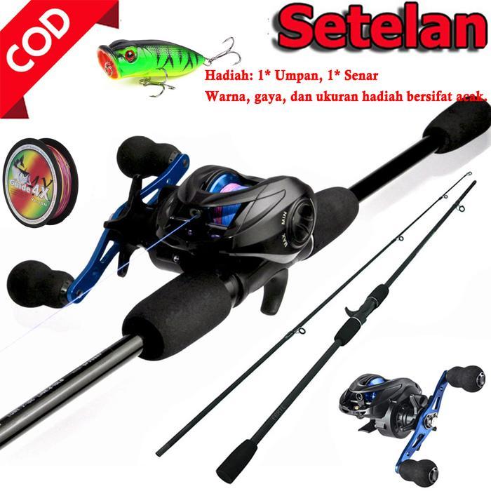 Metal Spool Baitcasting Fishing Reel Fiberglass Hollow Rod Baitcasting Fishing Rod Uman Pancing Set
