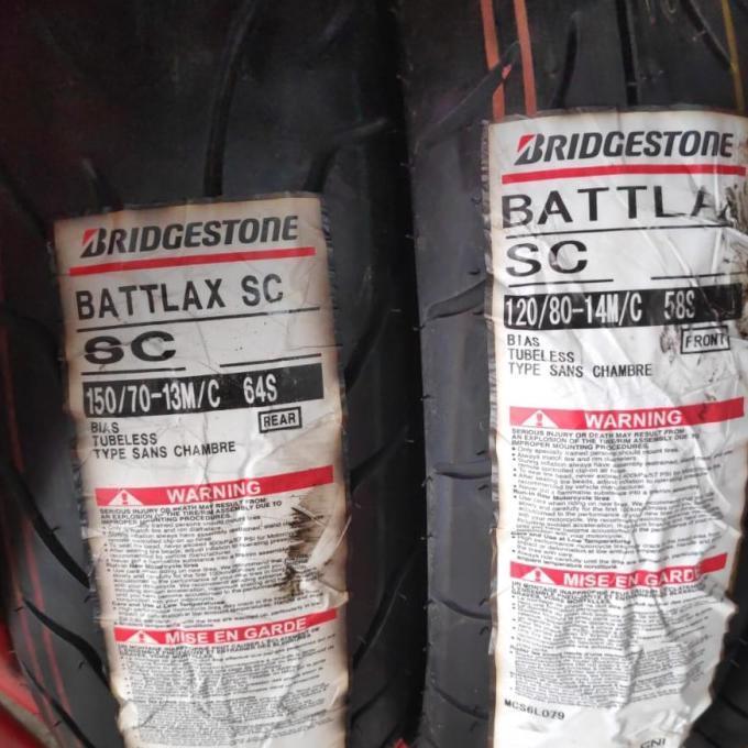 PAKETAN BAN LUAR BRIDGESTONE BATTLAX SC UK 120/80-14/150/70-13 ADV