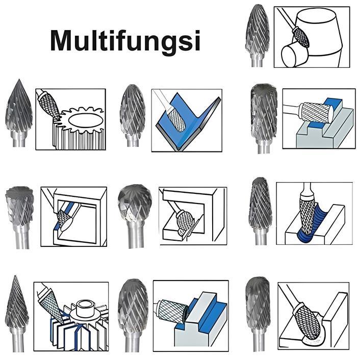 TERLARIS Set 10pcs Mata Bor Tuner Cuner Porting Karbida Tungsten untuk Mini Grinder dan Bor Listrik