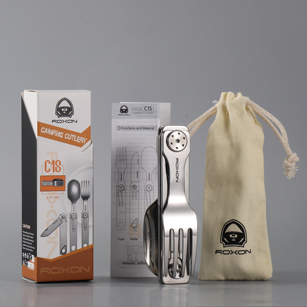 ROXON Out Door Camping Cutlery Set Stainless Steel Portable and Detachable