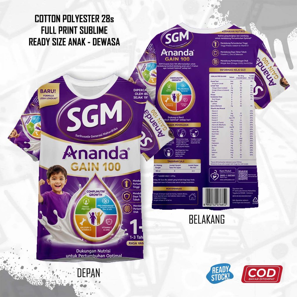 Kaos Sufor Susu Formula Anak Bebelove SGM Ananda Gain 100 Motif 1 Full Printing - T-Shirt Gambar 3D 