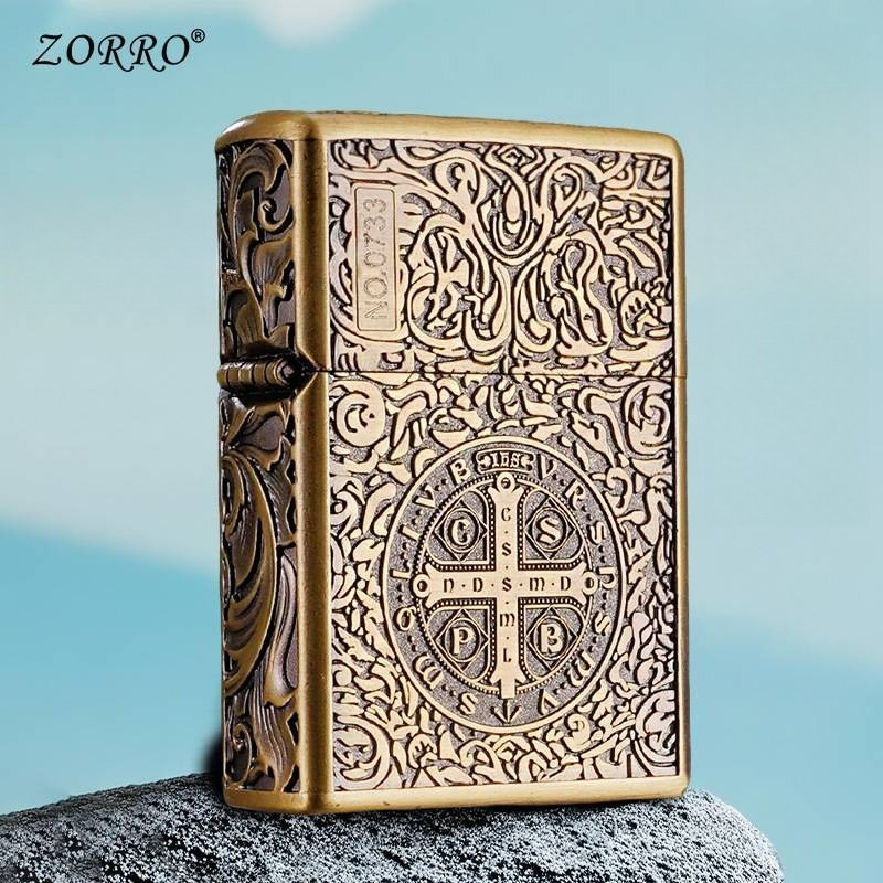 Zorro Constantine Windproof Kerosiene Lighter, Embossed Craftsmanship Retro Old-fashioned Grinding