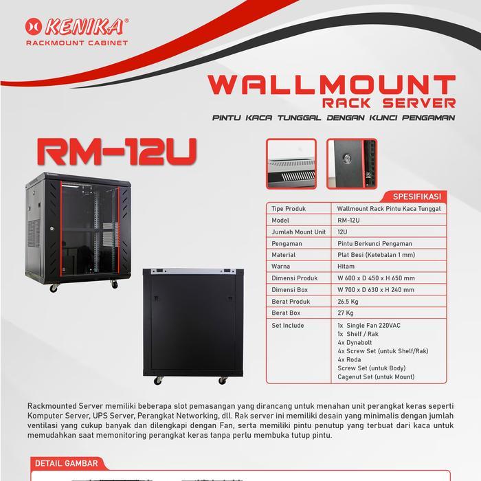 Joyfull- Kenika Wallmount Rack Server 12U Dengan Pintu Kaca Tunggal Dan Kunci Pengaman 600X450X640Mm