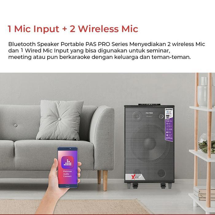 Polytron 15" PASPRO 15F7 Speaker Karaoke Portable Bluetooth, Radio FM, USB, Free 2 Mic Wireless