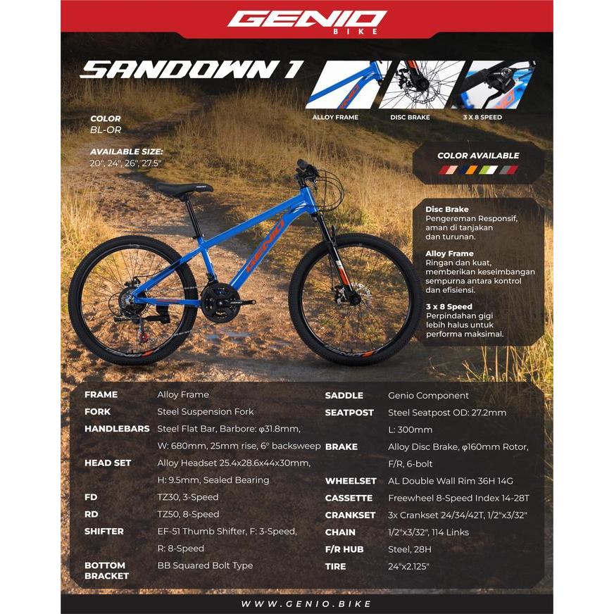 Sepeda Gunung Mtb 20 Inch Genio Sandown 1 Alloy 24 Speed Sepeda Mtb 20 Inch Genio Sandown 1 by genio