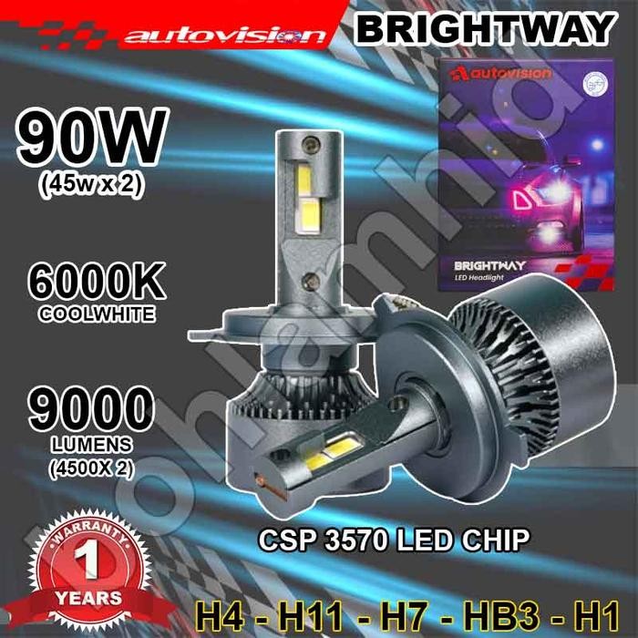 Ready Lampu LED Mobil Autovision BRIGHTWAY H4 H11 HB3 H7 H1 6000K 90W 9000Lumen Garansi 1Tahun