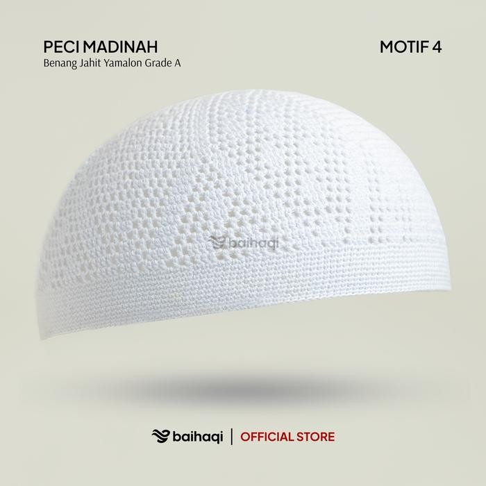 k468 Baihaqi - Peci Madinah Bahan Benang Jahit Yamalo Handmade Peci Haji Putih