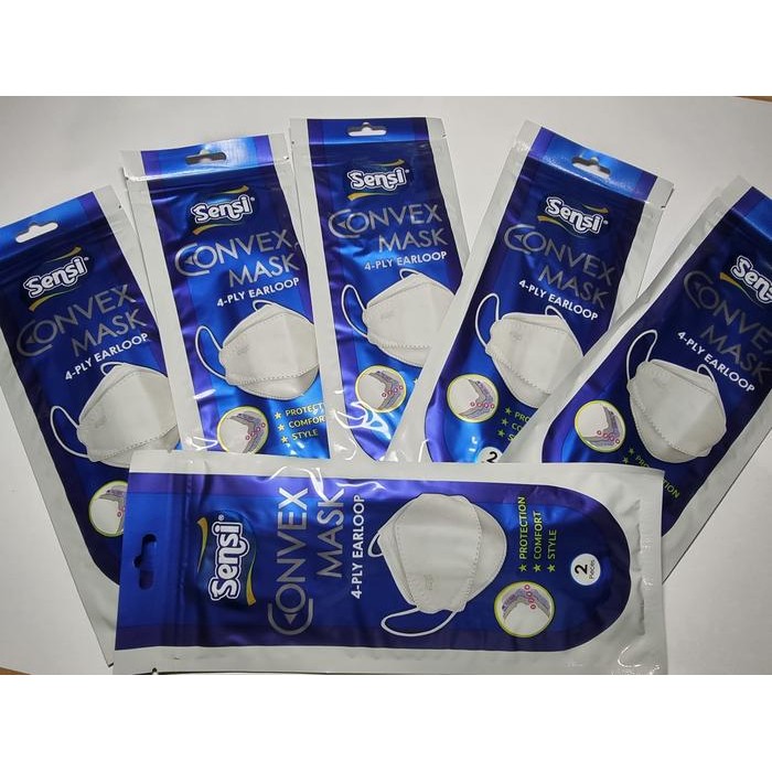 New Masker sensi Convex Mask 4 PLY Earloop isi 2 pcs Sachet Sensi Convex pengait