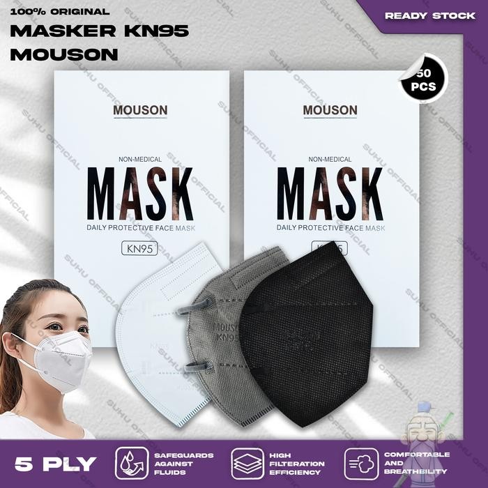 New Masker KN95 MOUSON 5Ply isi 50Pcs Putih Hitam Abu KN 95 5 Ply