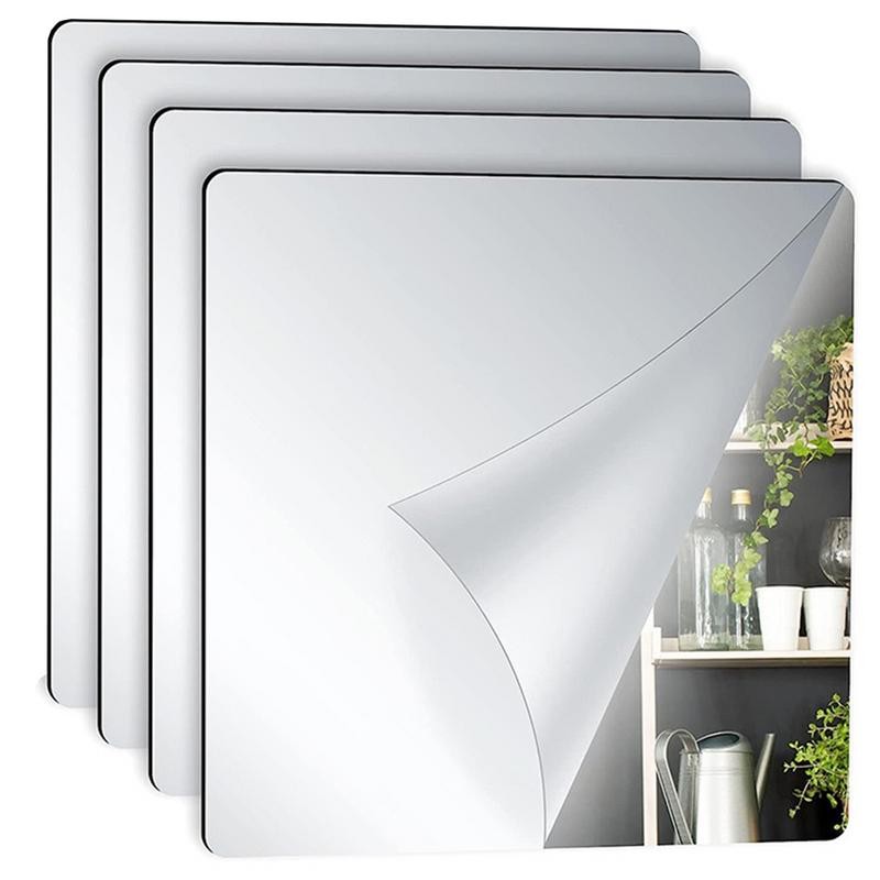 Wall Sticker Square Cuttable Acrylic Flexible Self Adhesive Mirror 4pcs Mirror Wall Sticker reflecti