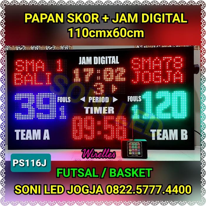 ASLI Papan skor + Jam digital basket futsal WIRELES skng scoreboard led READY STOCK