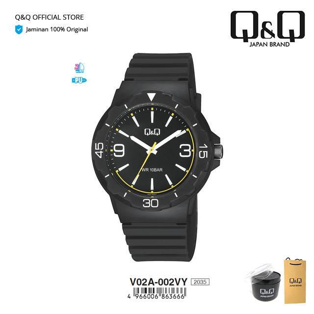 Q&Q QNQ QQ JAM TANGAN ARLOJI PRIA KARET ANALOG - V02 V02A TAHAN AIR