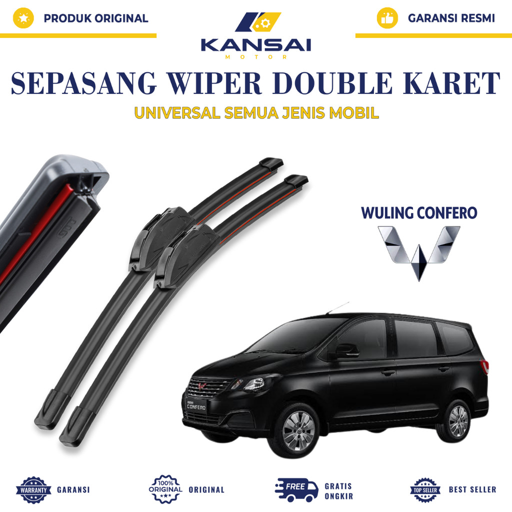 Wiper Blade Wuling Confero Double Karet Pembersih Kaca Depan Mobil 1 Set Kiri dan Kanan