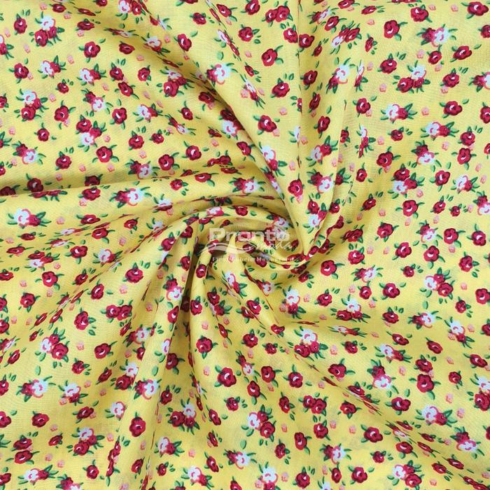 LIMITED EDITION Katun Jepang Kuning Motif Bunga Kecil Merah (Pronto Moda)