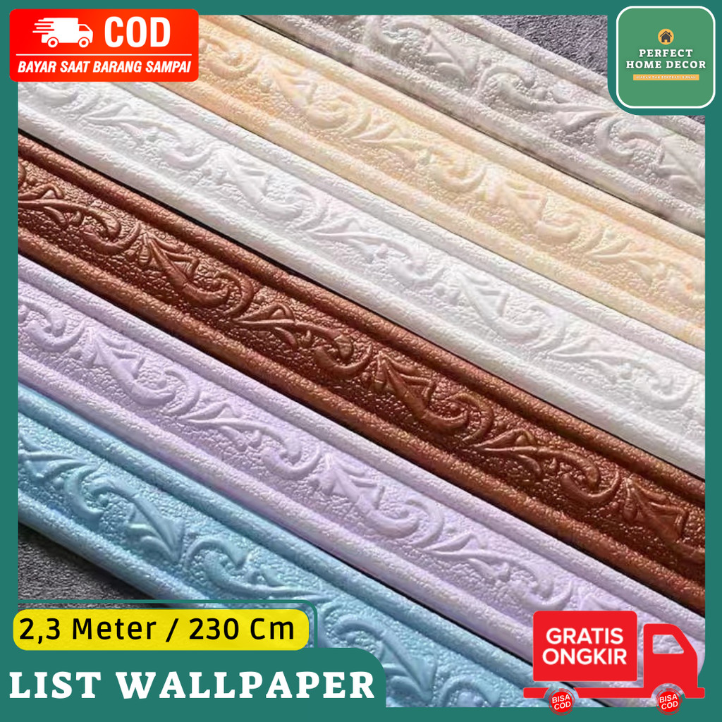 List Wallpaper 2,3 Meter Wallborder Foam 3D / Walpaper List Foam Stiker Dinding / List dinding 3D