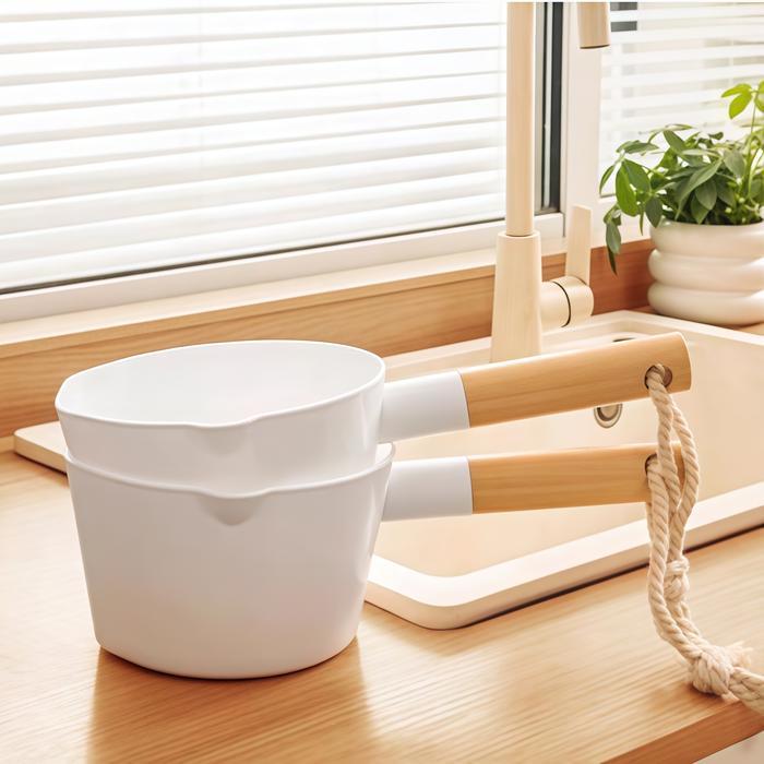 BEST SELLER Home gayung air putih gagang Kayu/Home gayung mandi aesthetic/Gayung putih