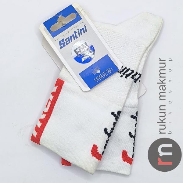 Santini Men Road Cycling Socks Team Trek Segafredo White Red - Sock Kaos Kaki Sepeda Balap Roadbike