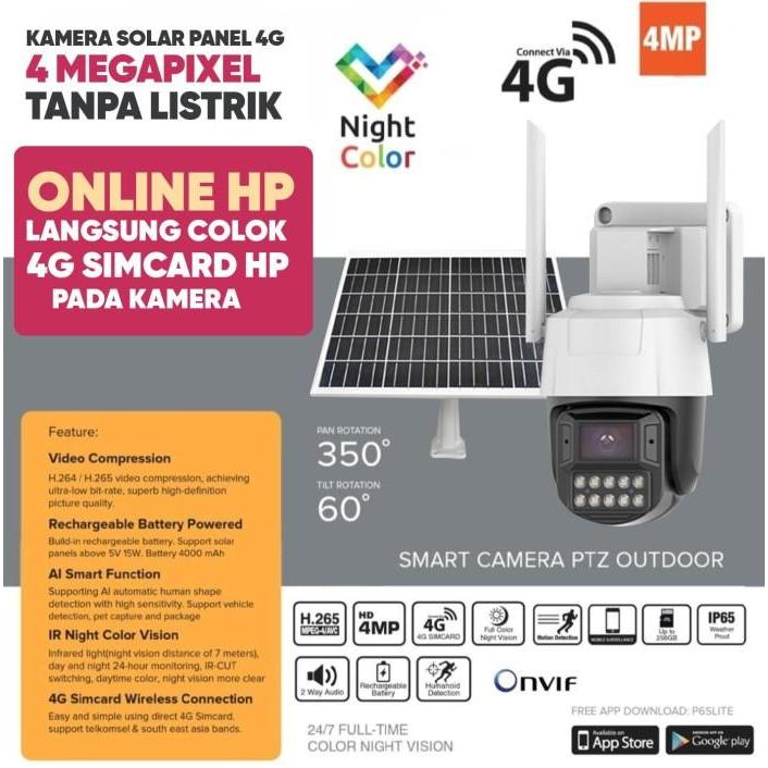 BERGARANSI Kamera cctv Smart 4MP Solar PTZ Kartu 4G Simcard GSM Tanpa listrik