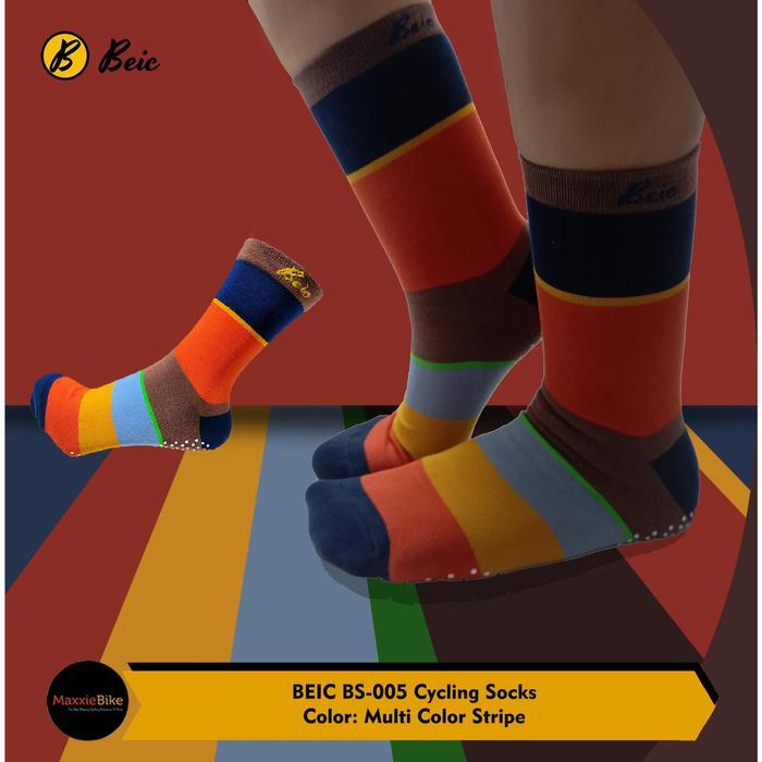 BEIC Kaos Kaki Sepeda Pria Wanita BS-005 Unisex Cy Multicolor Stripe Socks with Anti Slip