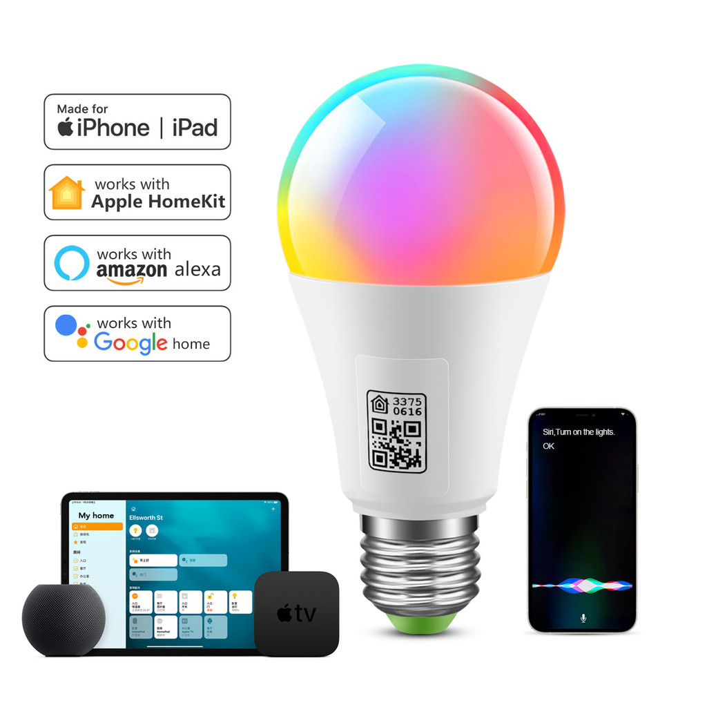 MFI Certified Homekit LED Smart Wifi Light Bulb E27 Smart Lamp Multicolour Dimmable LED Bulb Siri
