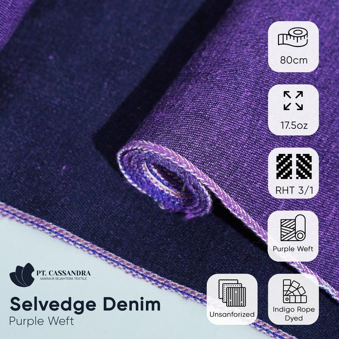 SIAPKIRIM Kain Denim Purple Weft Selvedge Line, 14-18 oz, Purple Selvedge Line, Raw Cassandra