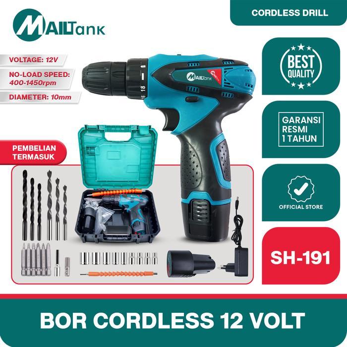 NEW MailTank SH191 Mesin Bor Baterai Cordless Drill 12V MailTank , BOR CAS 2 BATERAI