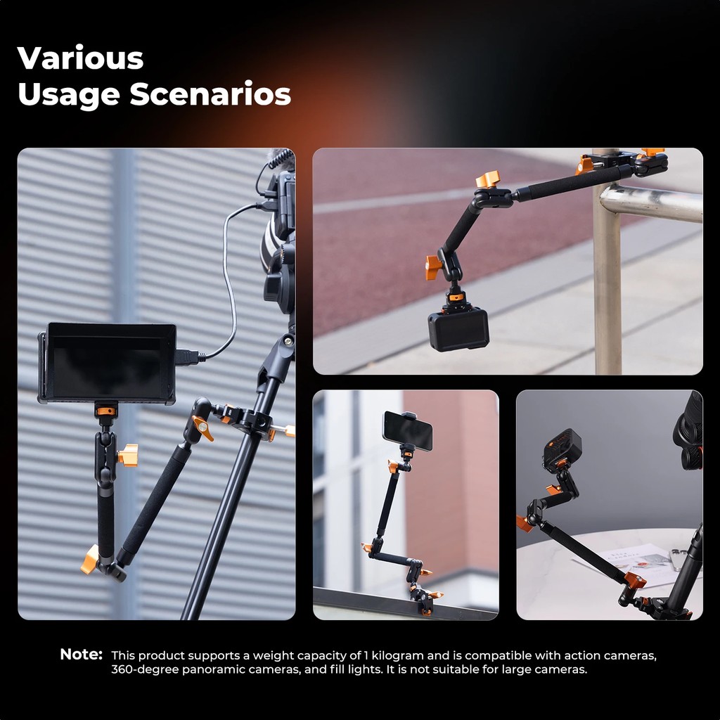 K&F CONCEPT Magic Arm Clamp Kit 22" Overhead Desk Camera Mount Long Articulating Friction Boom Arm
