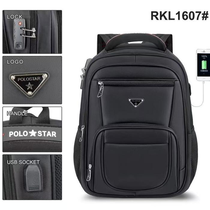 POLO STAR Tas Ransel Laptop Backpack Pria Wanita Sekolah Tas Punggung Laptop Gembok USB Port