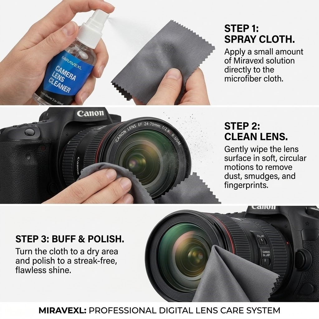MIRAVEXL a Lens leaning Kit 2oz NonToxi Solution, UltraSoft Mirofiber loth & Sbs, Safe for All