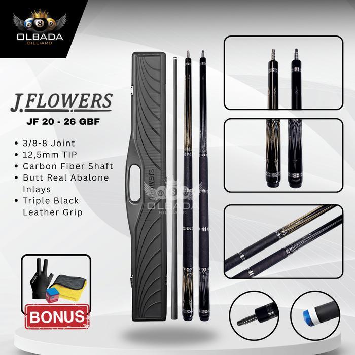J.Flowers JF 20-26GBF Stick Billiard Carbon Fiber 12.5mm 3/8-8 Joint Set Cue Play Olbada Billiard