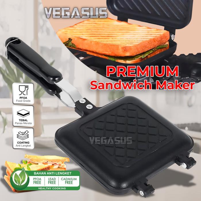 Sandwich Maker Double Pan Grill Pan Pemanggang Roti Anti Lengket