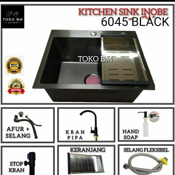 Sink Inobe 6045 Hitam Doff/Paket Sink Inobe 6045 Hitam Doff