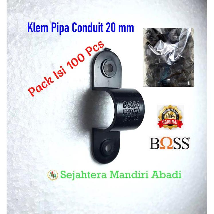Klem Boss 20Mm Pipa Listrik Hitam Clamp Conduit Pack Isi 100 Pcs