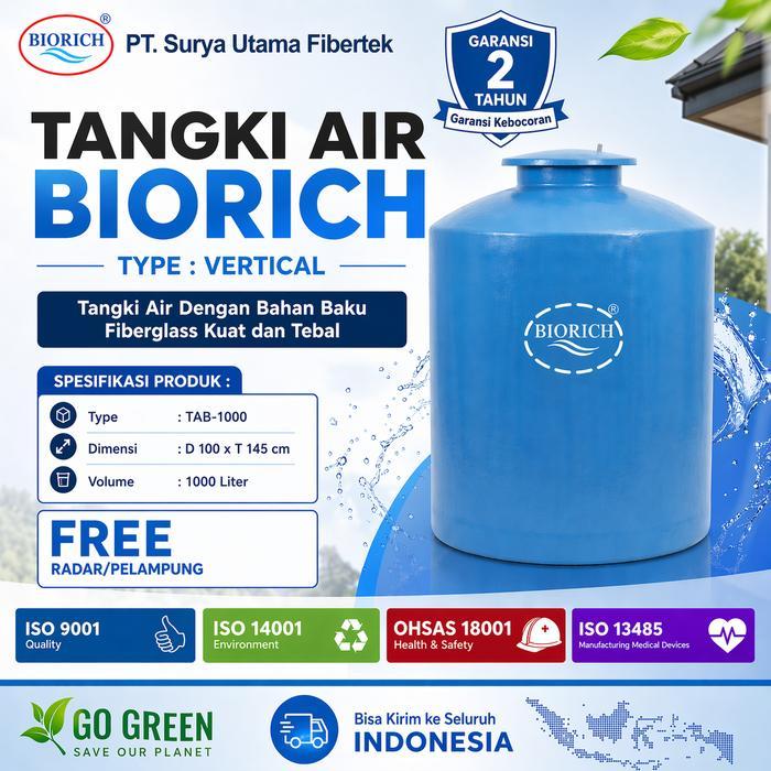 Tangki Air Fiberglass FRP BIORICH / Tangki Air Volume 1000 Liter/ tandon air TAB-1000/ tangki air 10