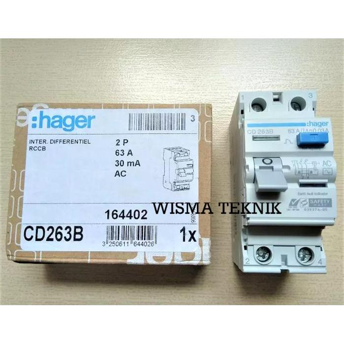 Elcb / Rccb 2P 63A Hager Type Cd263B