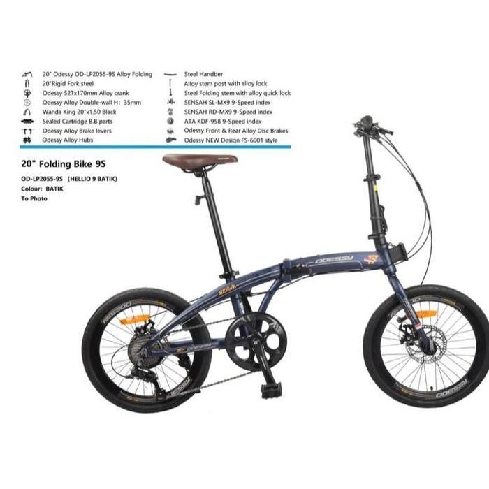 SEPEDA LIPAT FOLDING BIKE ODESSY HELLIO 9 SPEED ALLOY 20 GRAB/GOJEK