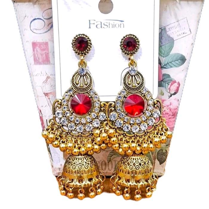 Anting India Aksesoris Pengantin Ala India Anting Tusuk Panjang Menjuntai Wanita Elegan Mewah